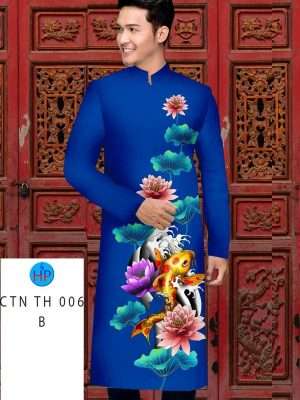 Vải Áo Dài Nam Hoa Sen Và Cá Chép AD CTNTH006 8